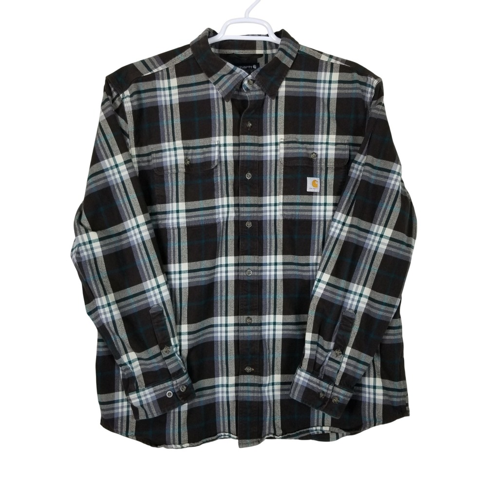 Carhartt Men Loose Fit Heavyweight Plaid Flannel Shirt XL Dark Brown 105078 DKB